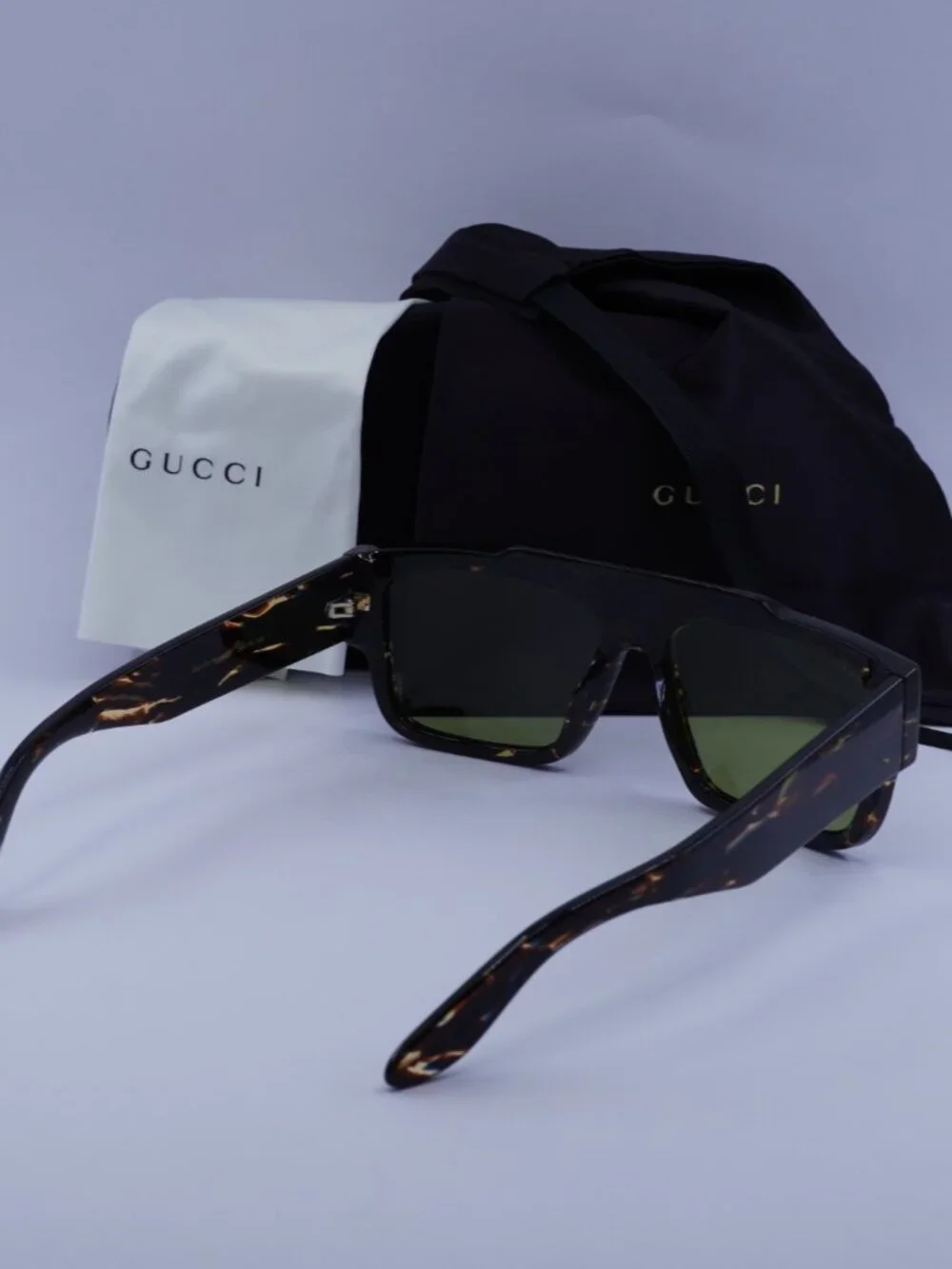 Gucci GG1460S 002 Square Sunglasses - Striped Brown Havana\ Green